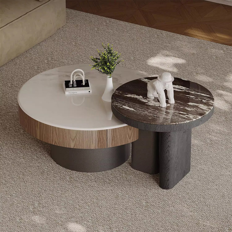 Microcrystalline stone round coffee table set