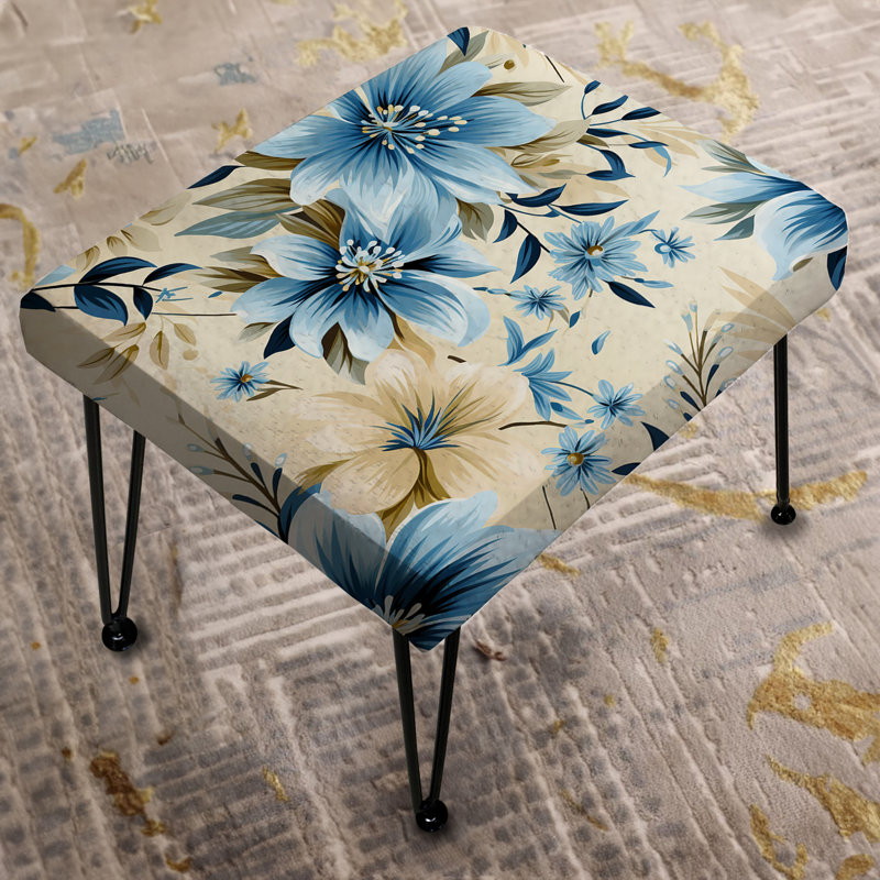 Repose-pieds floral bleu et blanc Harmony