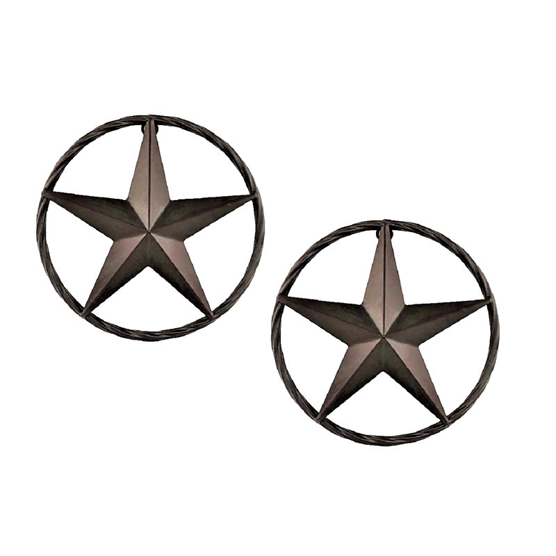 Metal Western Wall Art Set of 2 Rustic Stars with Rope Frames 8"