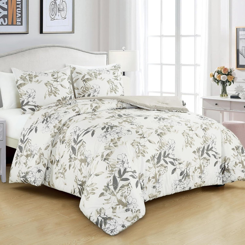 Julia Floral Printed Microfiber Comforter Set, Full Comforter + 2 Standard Shams