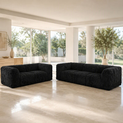 Canapé modulaire de couleur noire en fausse fourrure et mousse de haute densité