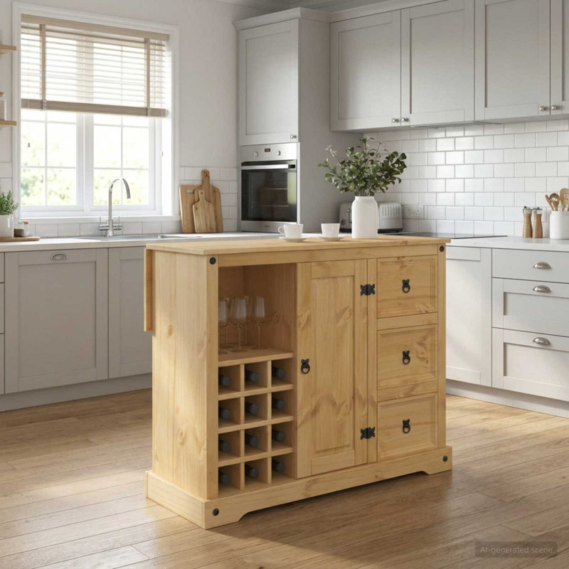 Solid Wood Kitchen Island, Honey Wax