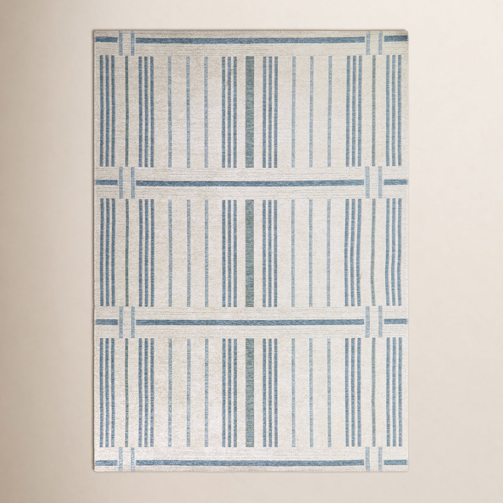 Claudina Blue Ivory Striped Rug, Rectangle 7'10" x 10'