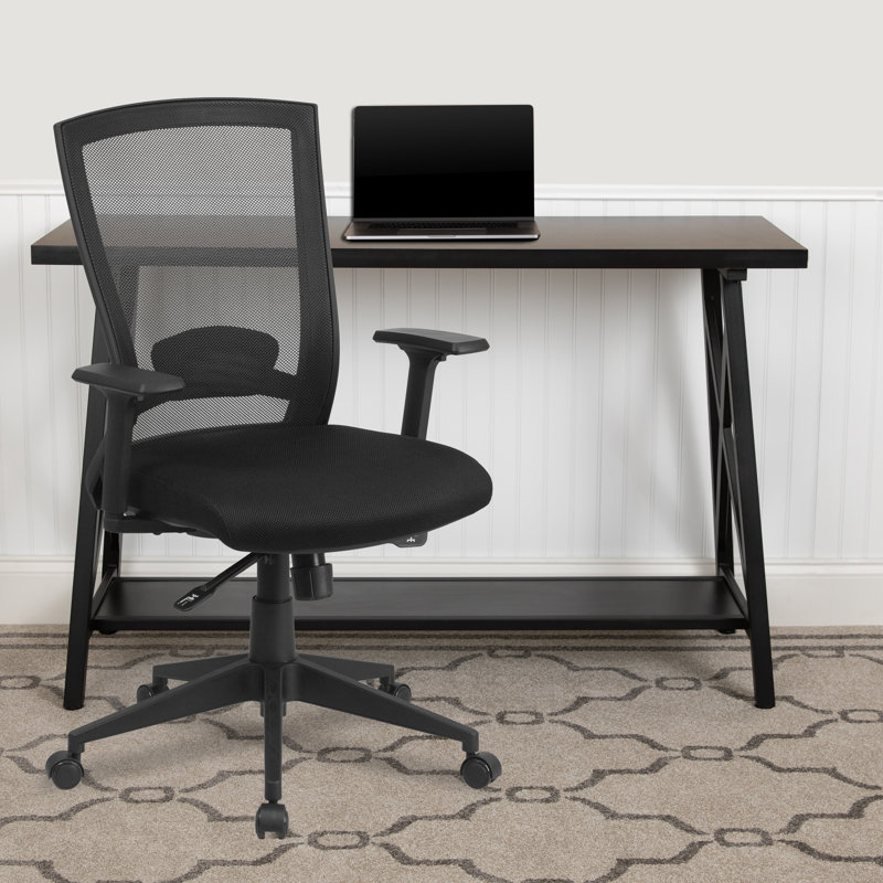 ErgoFlex Mid-Back Black Mesh Swivel Executive Office Chair with Adjustable Arms
