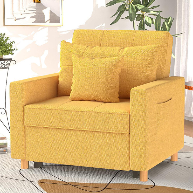 Heckman 40" Sleeper Chair,  3-in-1 Convertible Chair Bed, Yellow 100% Linen