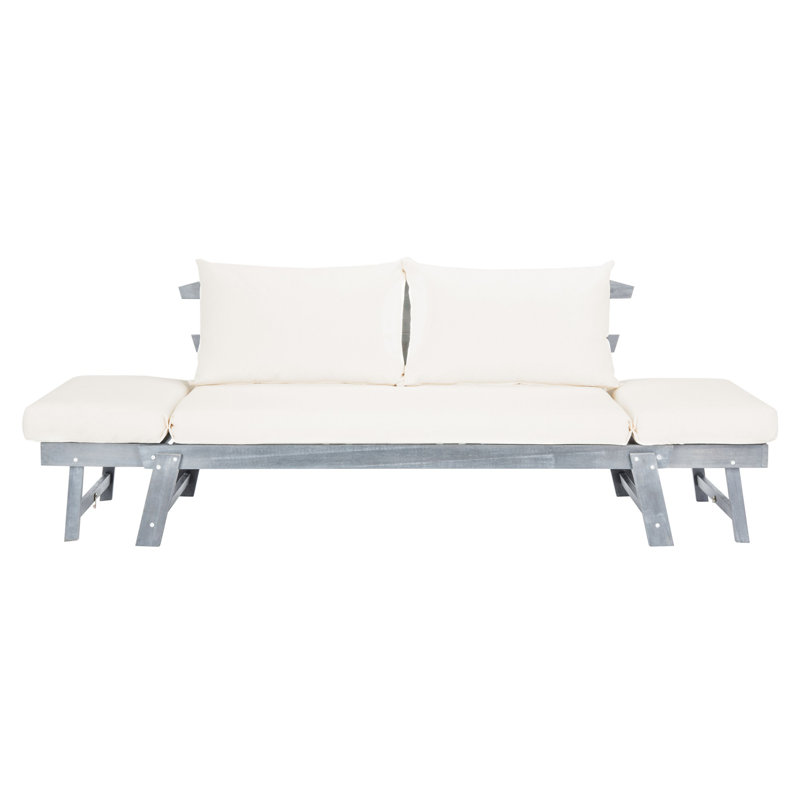 Jacqueline 83.46'' Wide Straight Acacia Patio Daybed with Cushions, Beige, Ash Gray