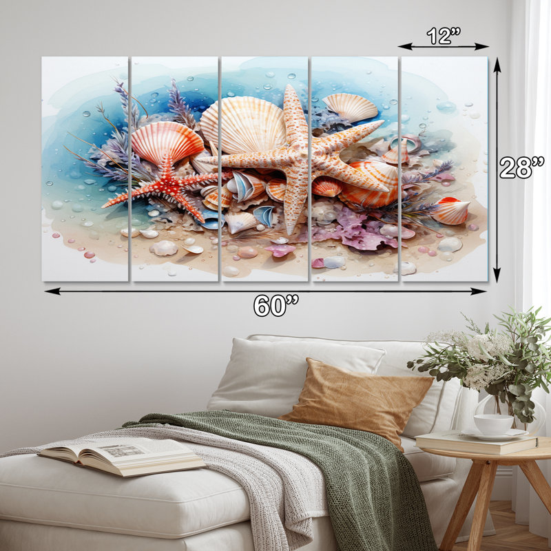 Trésors de la mer - décoration murale bord de mer - 5 panneaux égaux