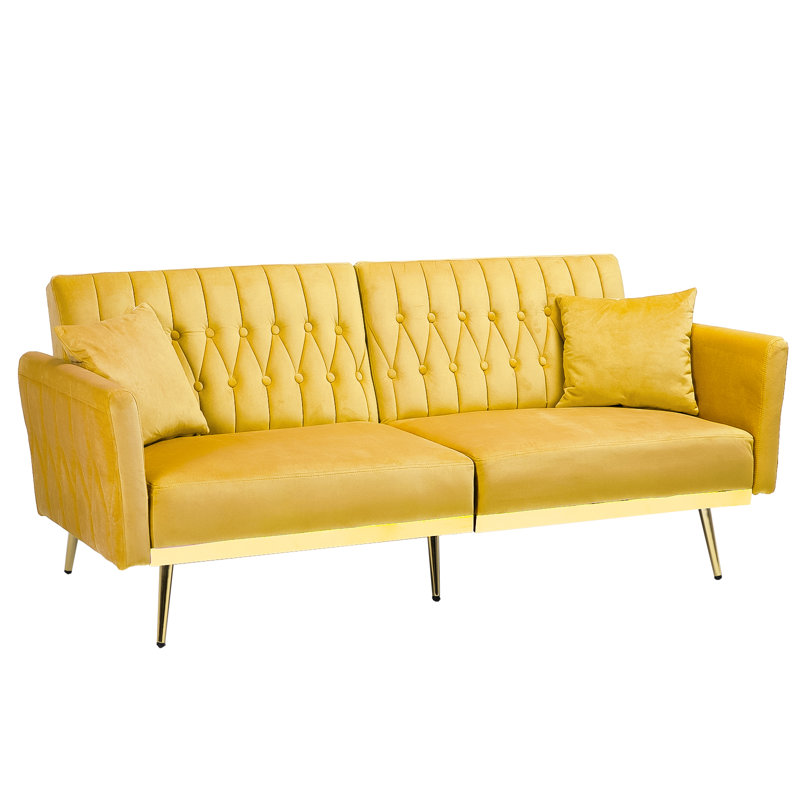 Somiya Upholstered 70'' Sleeper Sofa, Yellow Velvet