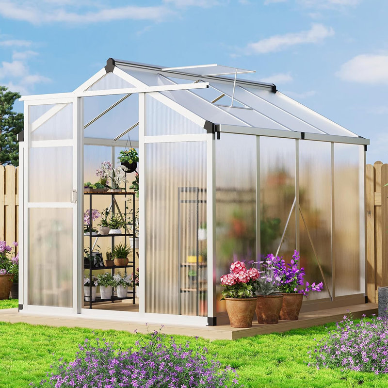 Greenhouse For Outdoors, Aluminum Greenhouse With Quick Setup Structure And Roof Vent, Silver, 72" H x 96" W x 118" D