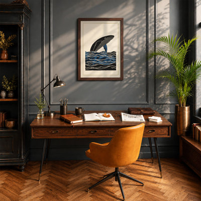 Whale Rising Coastal - Framed Print