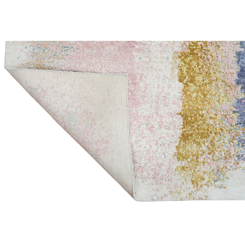 Wool Abstract Area Rug in Blue/Camel, Rectangle 5' x 8'