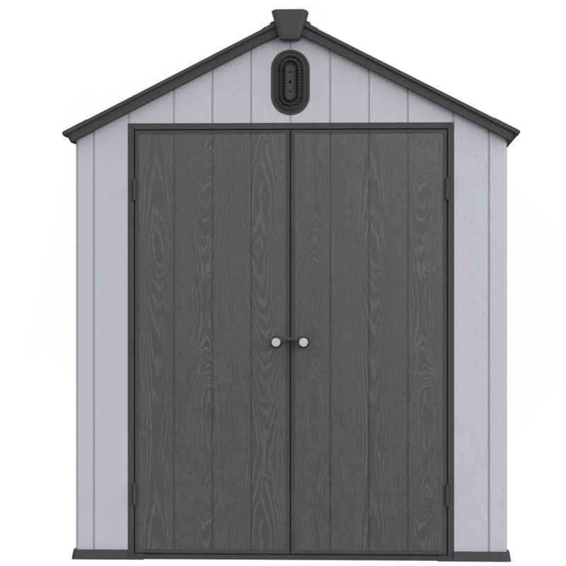 Resin Plastic Storage Shed For Backyard Garden Big Spire Tool Storage, 87.01" H x 73.63" W x 94.49" D, Black/White