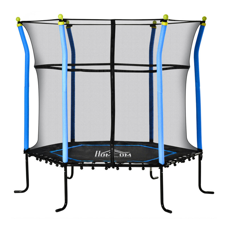 4' Hexagon Kid Trampoline with Safety Enclosure, Black/Green