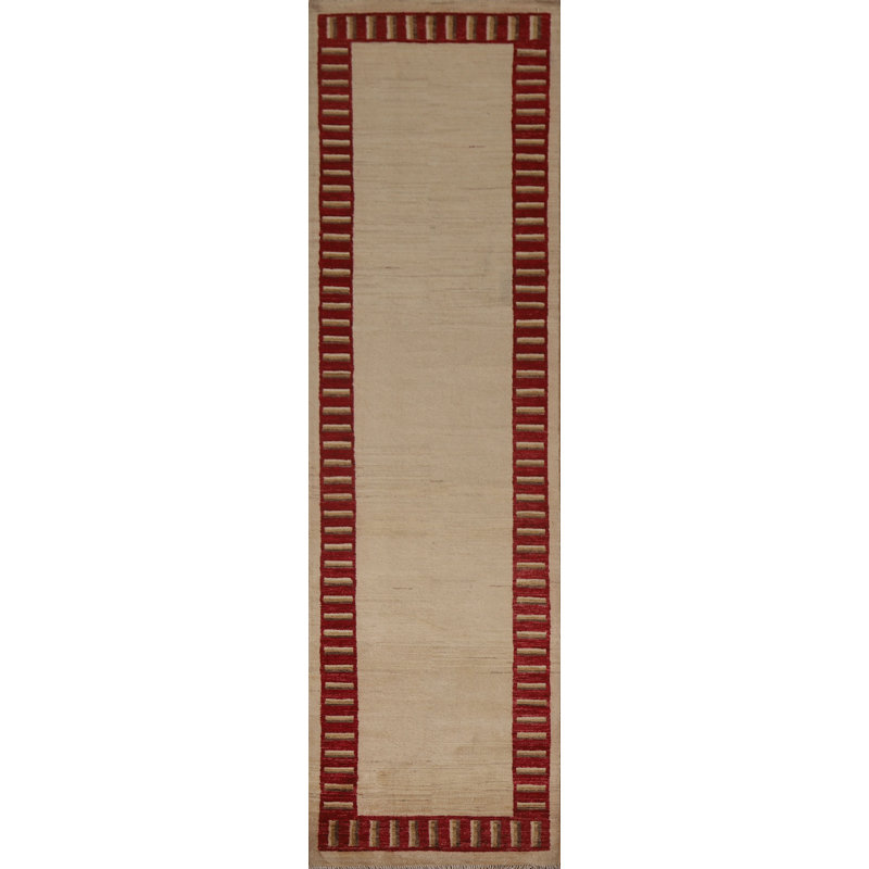 Tapis de couloir beige / ivoire en laine noué à la main 2 pi 7 po x 10 pi Oriental