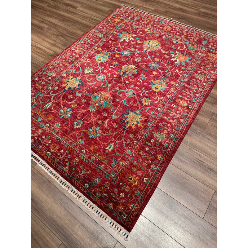 Tapis en laine et coton rouge noué à la main Original