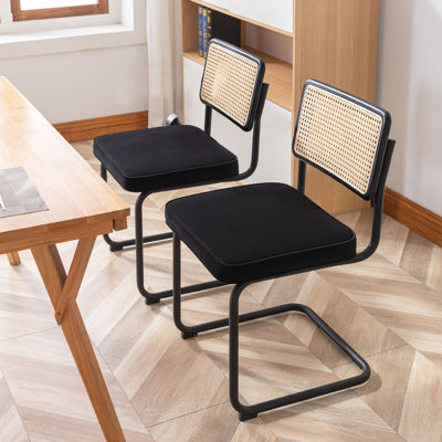 Marlow Cantilever 18.8" H Upholstered Side Chair with Cane Rattan Back and Steel Frame(Set of 2)