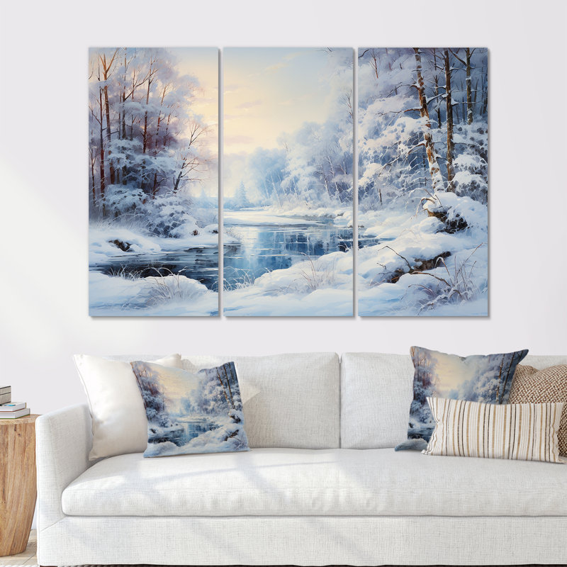 Winter River Window View II - Winter Landscape, art mural, H 40 po x l 60 po x P 1 po, Toile tendue