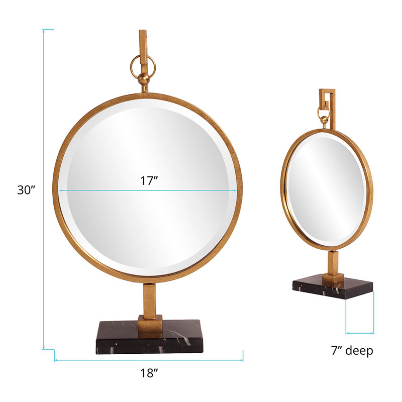Medallion Round Metal Beveled Mirror, Gold