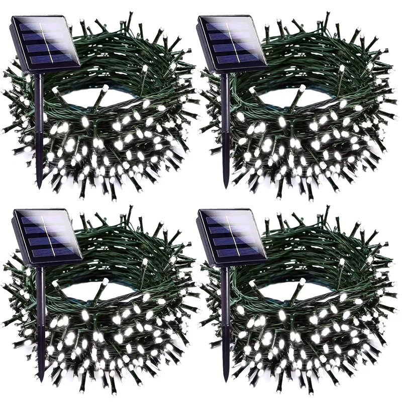 Ensemble de 4 lumières de Noël solaires blanches et chaudes imperméables, Blanc froid