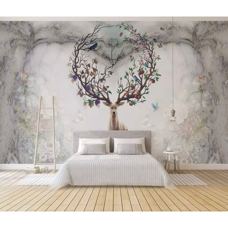Papier peint amovible moderne Horned Deer, L 48,96 po x l 75 po