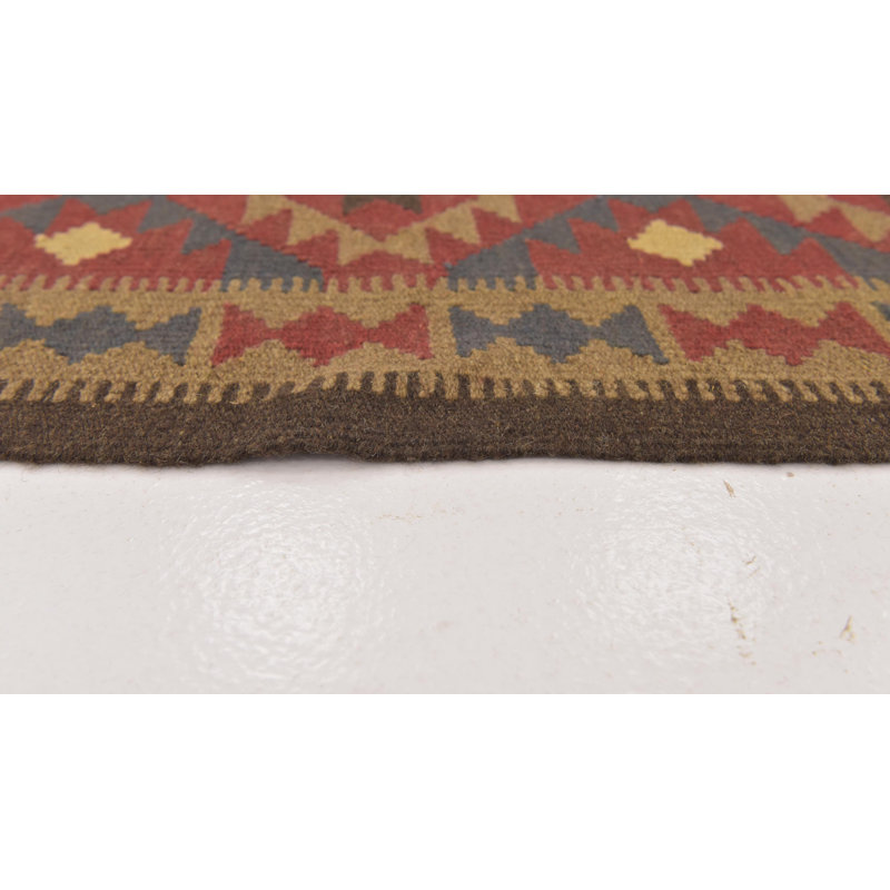 Tapis de la surface en laine rouge/brune 3 pi 2 po x 6 pi 5 po one-of-kind à la main noué la Lorain