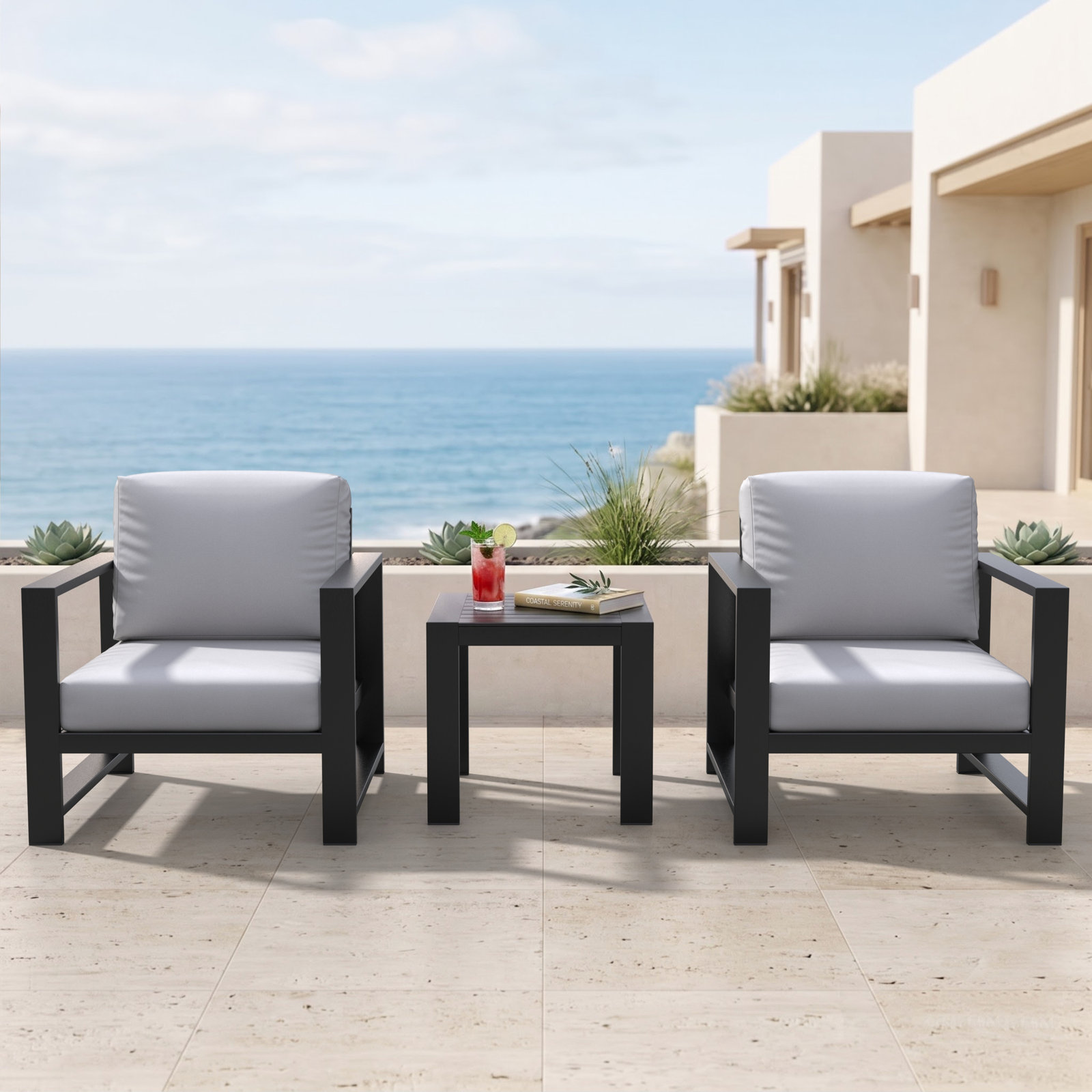 Dulcie 2-Person Sunbrella® Patio Seating Group, Canvas White Sunbrella® Canvas