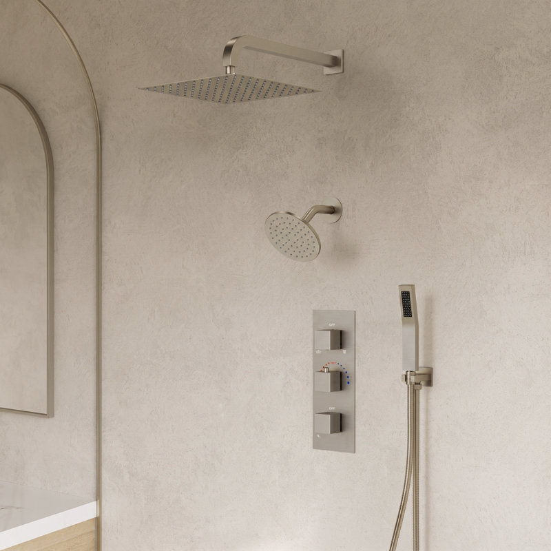 Système de pomme de douche thermostatique double, robinet de douche à pluie haute pression mural 12 "avec douchette
