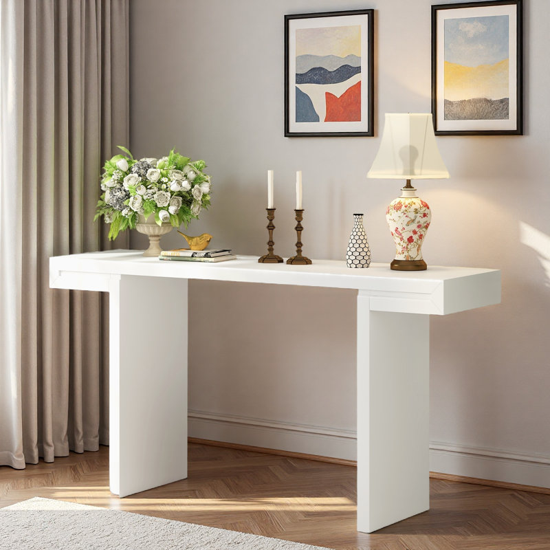 Console avec lignes géométriques et pieds réglables, Blanc