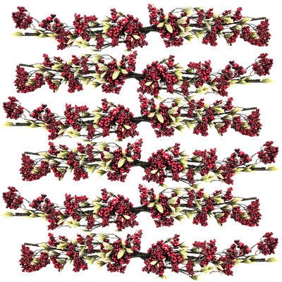 H.W. Mixed Berries Swag With 42 Leaves & Foam Coating - Set of 6 - 3' - Red/Green