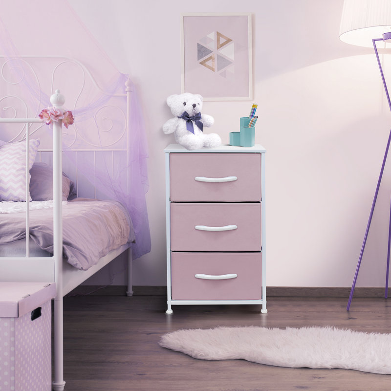 Commode 3 tiroirs - Aqua, Rose / blanc