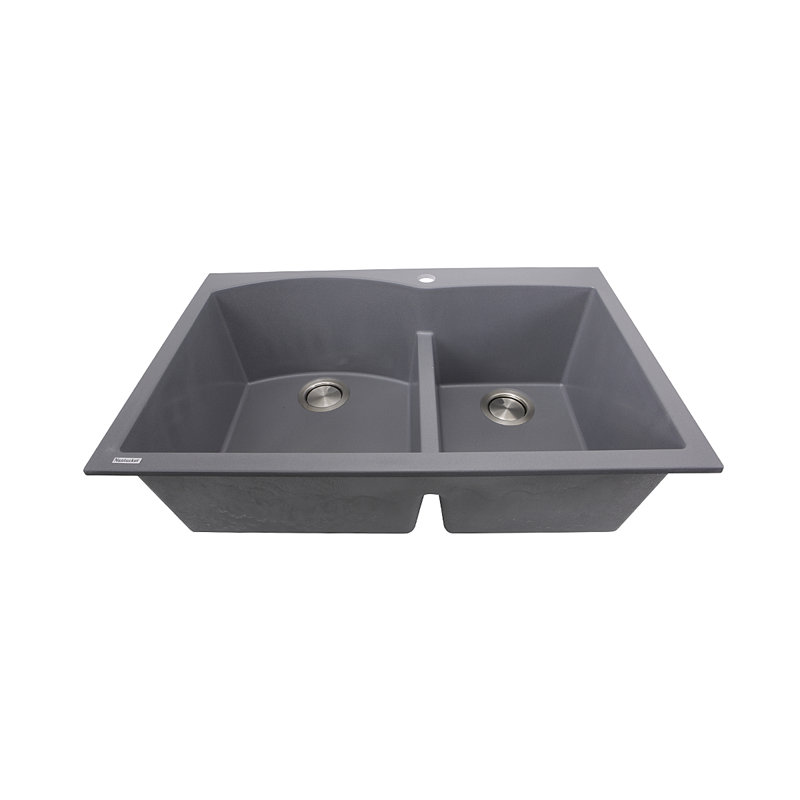 Plymouth 33'' L Double Bowl Granite Kitchen Sink, Titanium