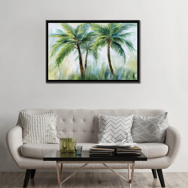 «Palm Sensation», reproduction sur toile, H 18 po x l 26 po x P 1,5 po, Toile encadrée noire, Pas de tapis
