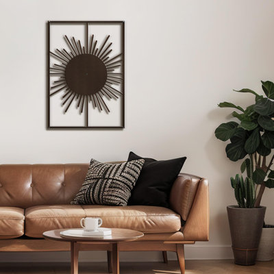 Shining Sun Landscape Minimalist Modern Abstract Wall Accent Sculpture Hanging Decoration Metal Wall Decor