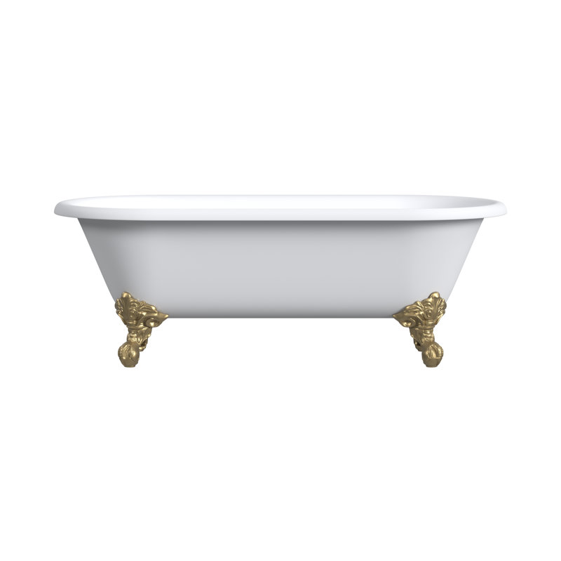 68'' L Soaking Bathtub, Polished Brass, White Interior with White Exterior