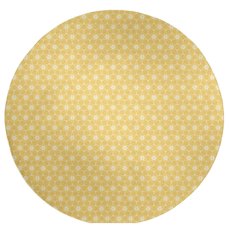 Tapis de zone jaune ornée cercles, Rond 5 pi