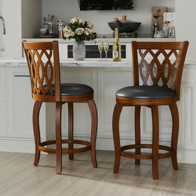 Swivel Upholstered Stool with Solid Wood Frame