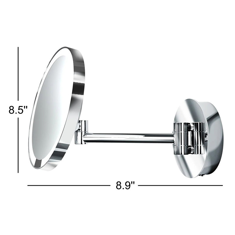 Spiegel Flat Metal Lighted Wall Mirror, Polished Chrome