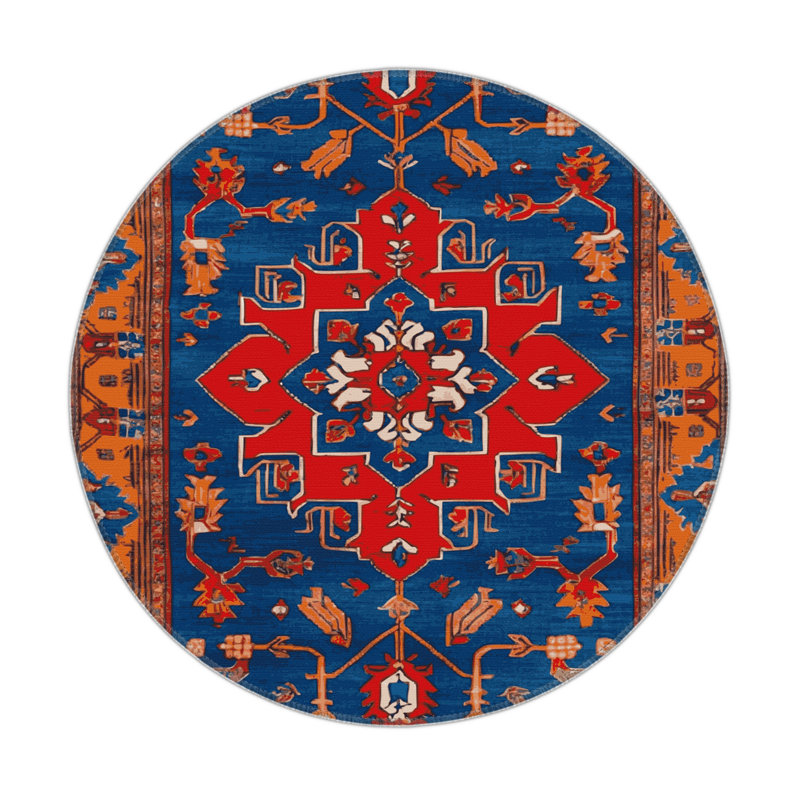 Tapis bleu intérieur et extérieur Tabriz, Rond 5 pi
