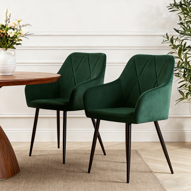 Anquetta Velvet Modern Dining Chairs With Quilted Diamond Pattern Backrest, Green