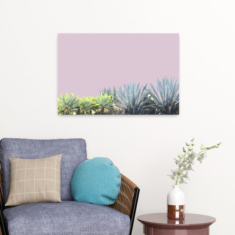 Blush Garden Abstract Contemporary Succulent Landscape Nature Art, 16" H x 24" W