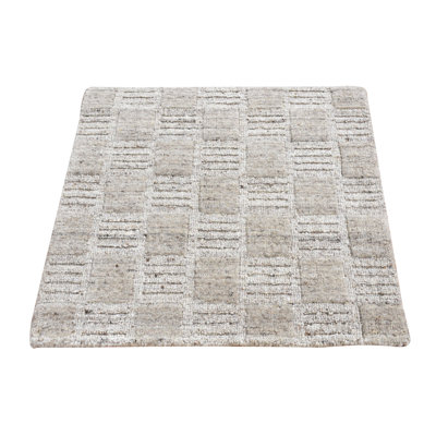 2'1"x2'1" Beige Modern Checkers Design Hand Loomed Pure Wool Fragment Rug E86316F9931F431FABE8AD90132A4DB7