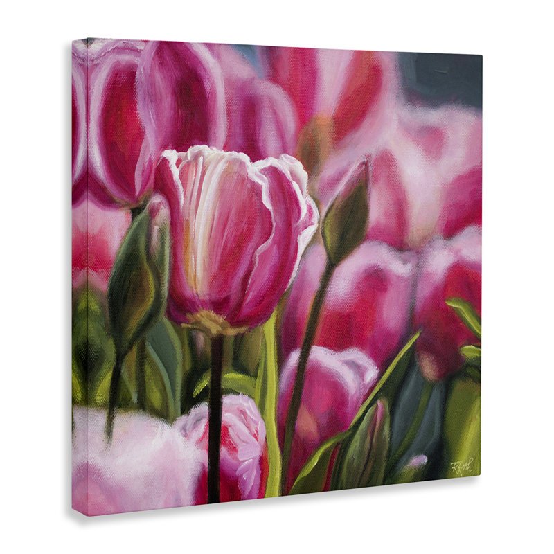 "Pink Tulips Garden", art mural par Raquel Roth, H 30 po x l 30 po
