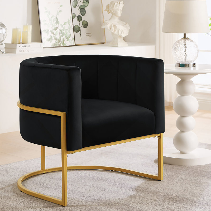 Chaise d'appoint rembourrée en velours avec support en métal doré, Velours noir