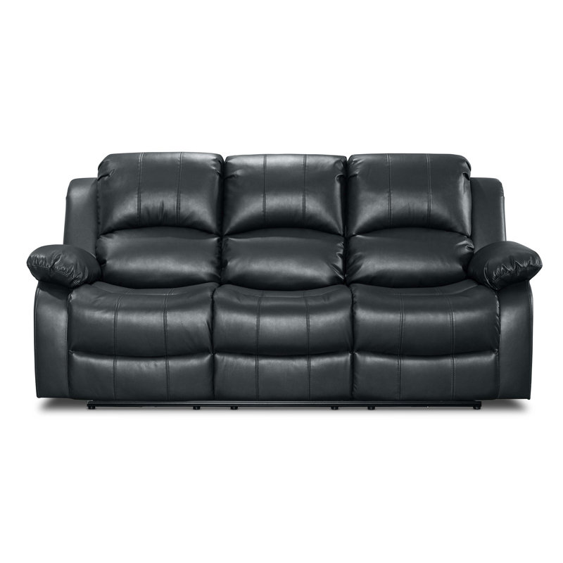 Lowell Faux Leather Reclining Loveseat, Lowell Black Faux Leather, 3