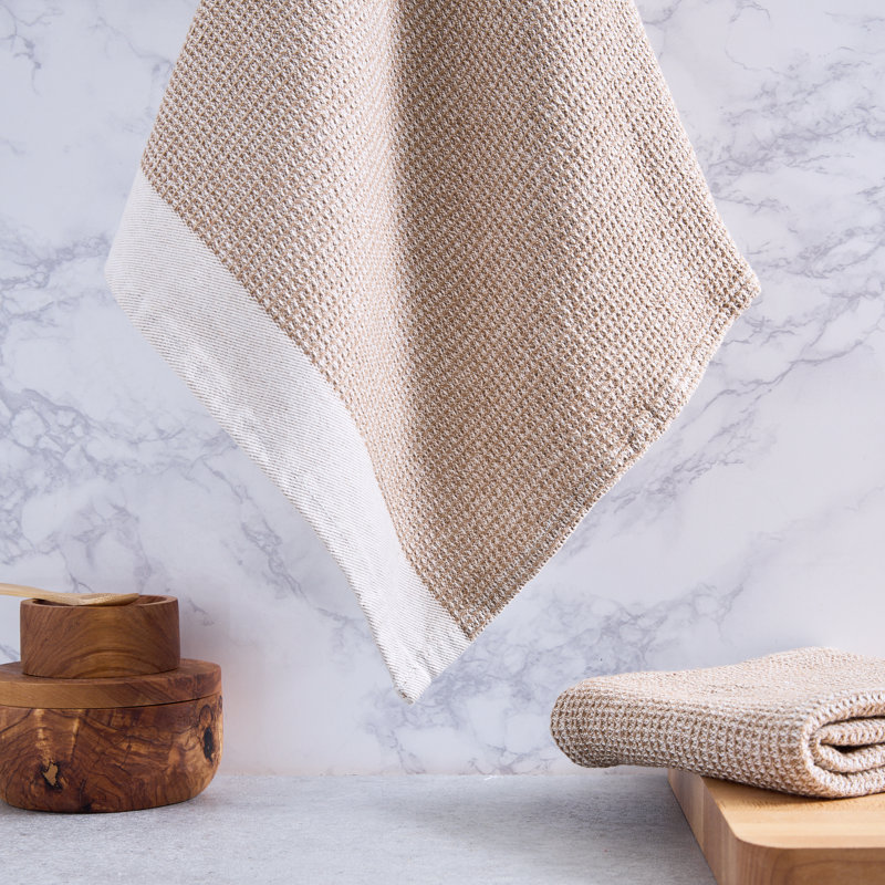 Washed Waffle Dishtowel Set/2, Pebble, Brown