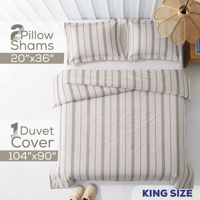 Ensemble de housse de couette 100% coton lavé American, Housse de couette très grand et 2 très grandes t, Beige