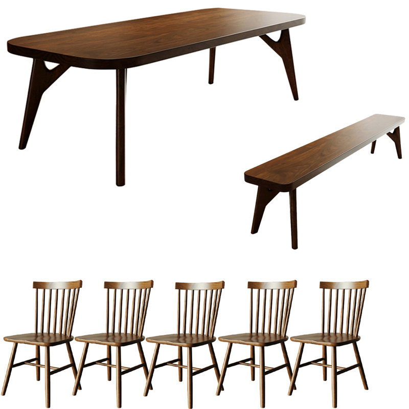 Modern simple  solid wood dining table set., 29.5"H x 86.6"L x 31.4"W