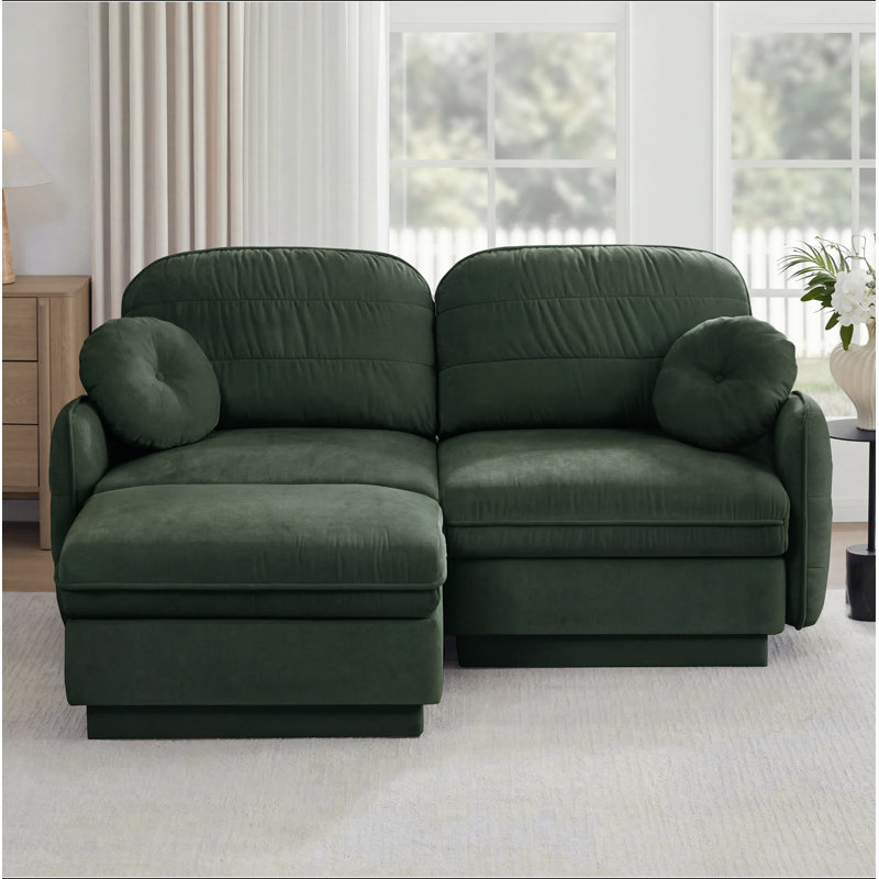 Upholstered L-Shaped Sectional Reversible, Green Chenille