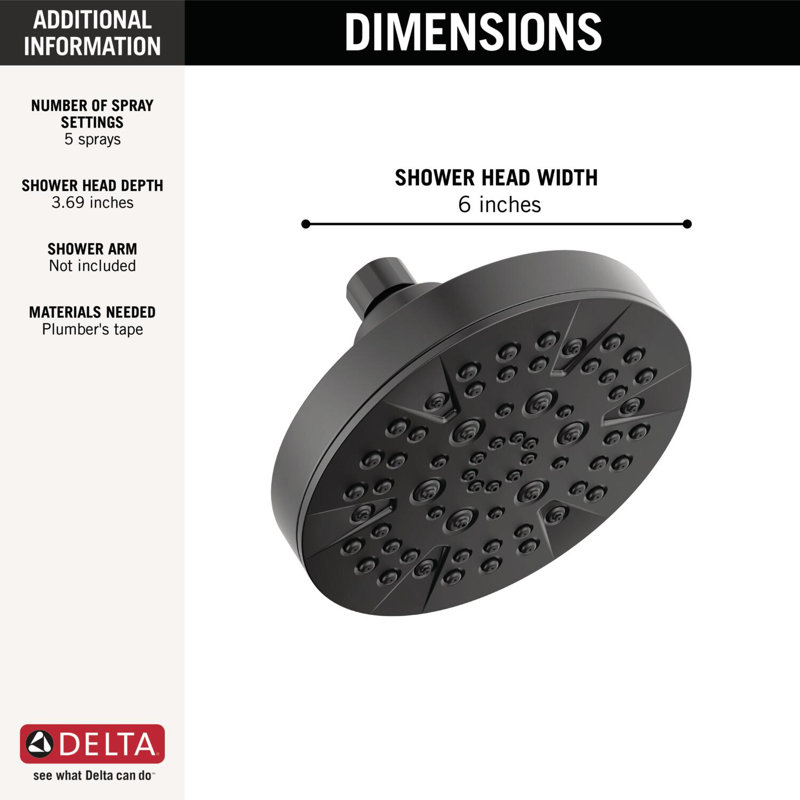 Multi Function Fixed Shower Head, Matte Black