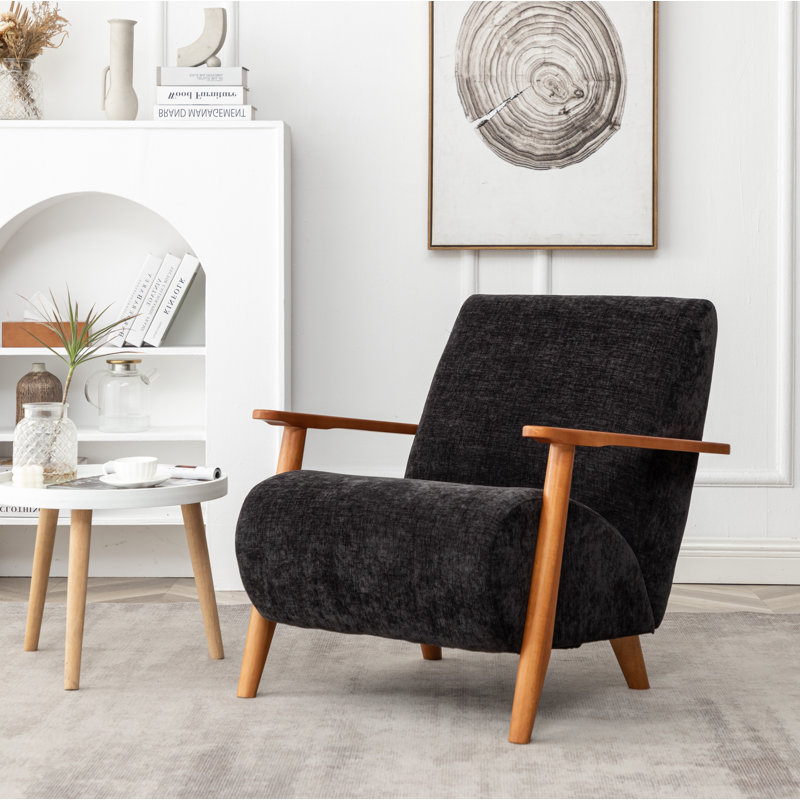 Andablo Wood Frame Armchair, Black Chenille